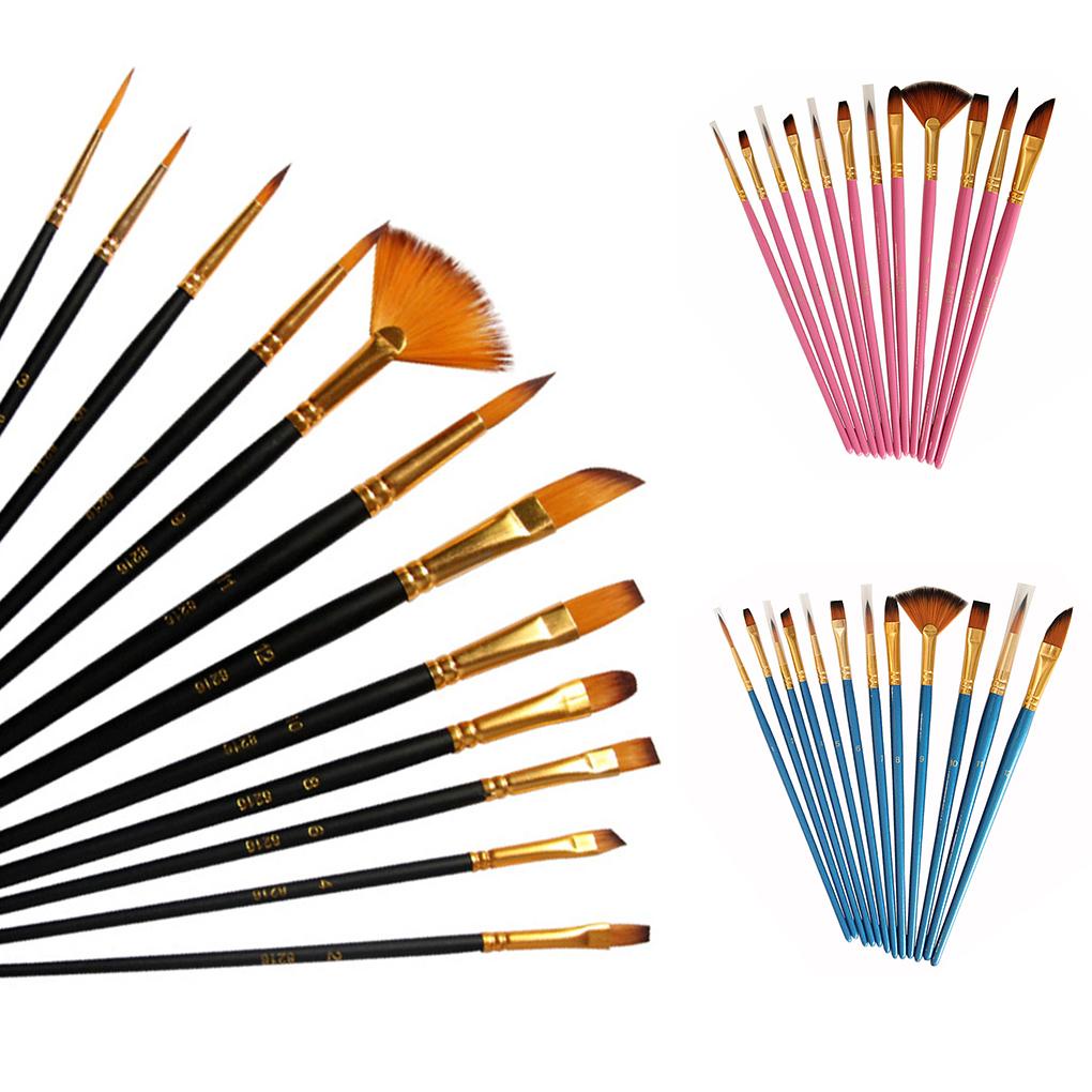 Set 12 Cọ Vẽ Màu Nước Bằng Gỗ Tiện Dụng