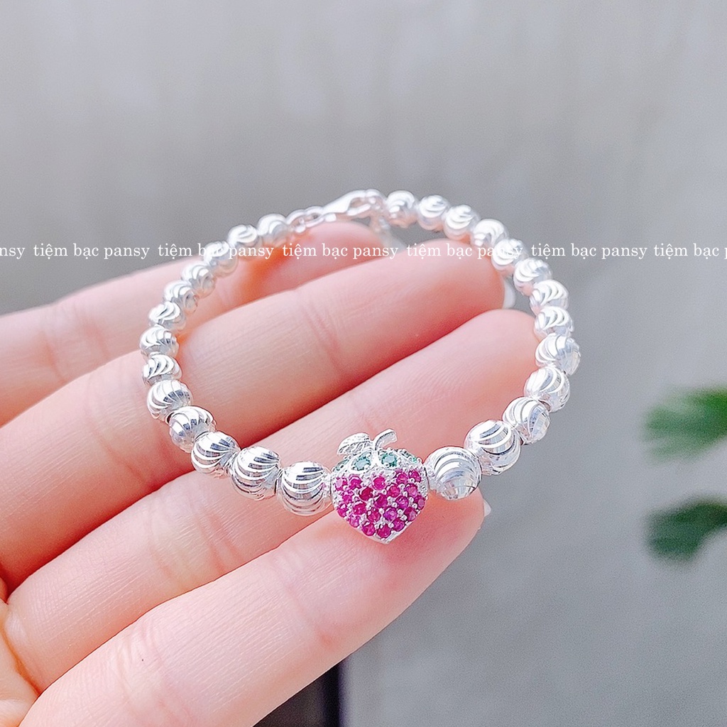 Vòng bi bạc ta PANSY hình quả dâu tây dễ thương cho bé gái - Lắc bạc ta dạng chuỗi bi cao cấp