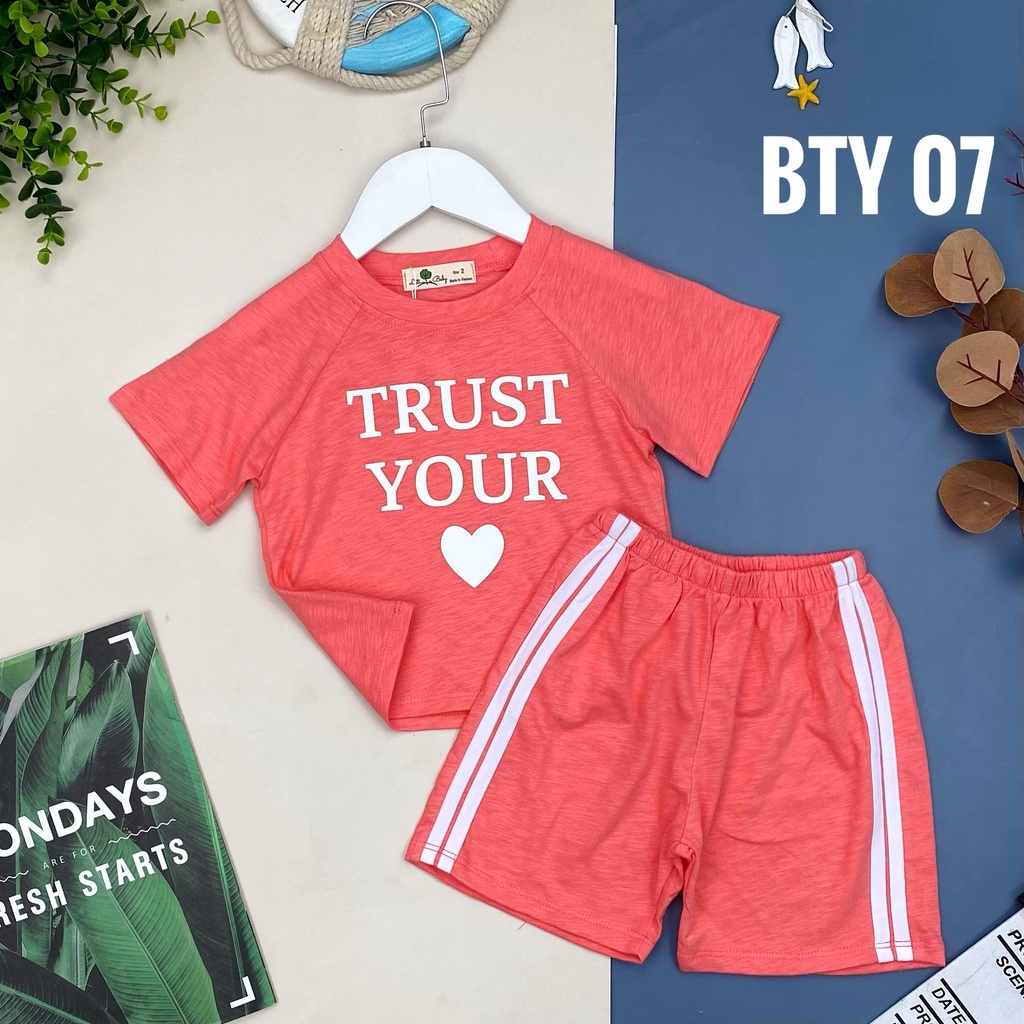 Bộ quần áo LITIBABY ngắn tay, chất cotton mềm mát, in chữ Trust Your size đại 10/16T