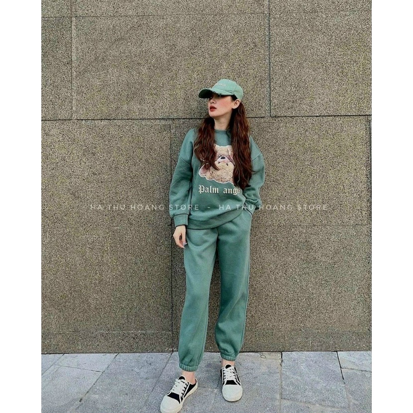(Sale Sale FreeShip) Đồ bộ nữ,bộ thu đông áo tay dài in hình nổi mix quần bo chun có túi,chất nỉ dày dặn from dễ mặc