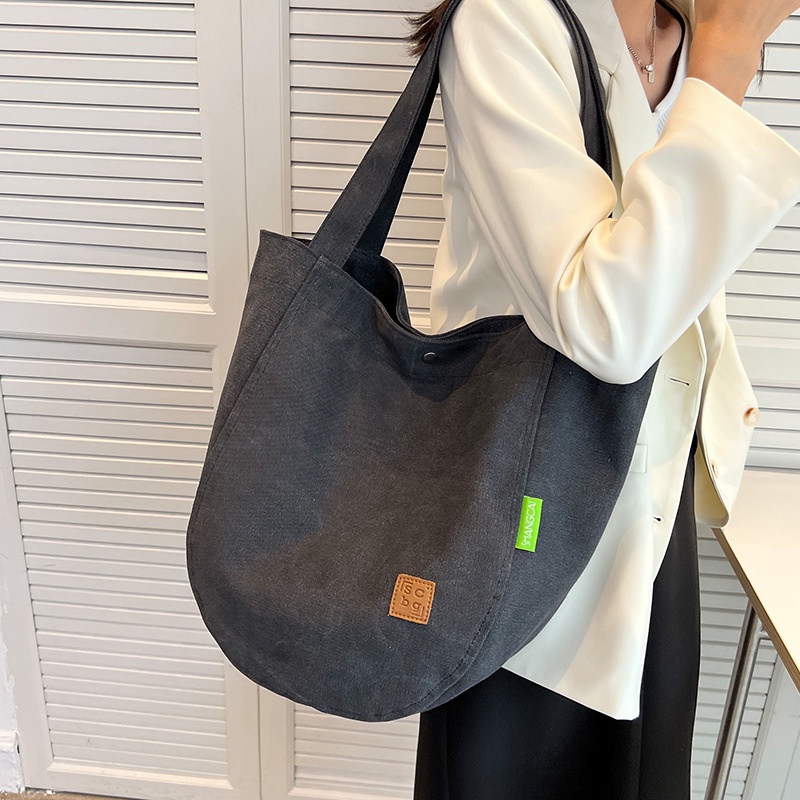 Túi Tote Vải Canvas Đeo Vai Sức Chứa Lớn Thời Trang Cho Nữ