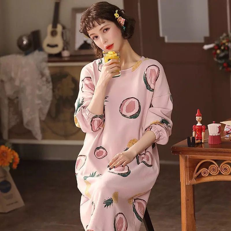 ❆☁﹍Váy ngủ pijama kiểu mới cho nữ mùa xuân, trung thu và đông, tay dài, sinh dễ thương Hàn Quốc phục vụ tại nhà