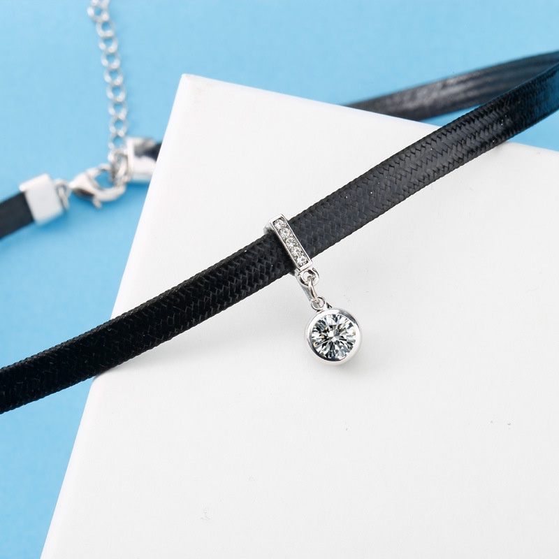 Vòng Cổ Choker Dây Da Đính Đá Phong Cách Hàn Quốc Đơn Giản Thời Trang