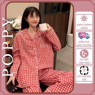 Pijama nữ chất liệu kate thái đẹp bộ ngủ dài tay hàn quốc  cao cấp đồ bộ nữ giá rẻ POPPY Caro dài tay
