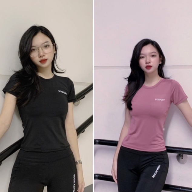 Áo tập gym yoga nữ cộc tay kín bụng chất vải co giãn thấm hút mồ hôi tốt, áo thể thao nữ ( Ao09)