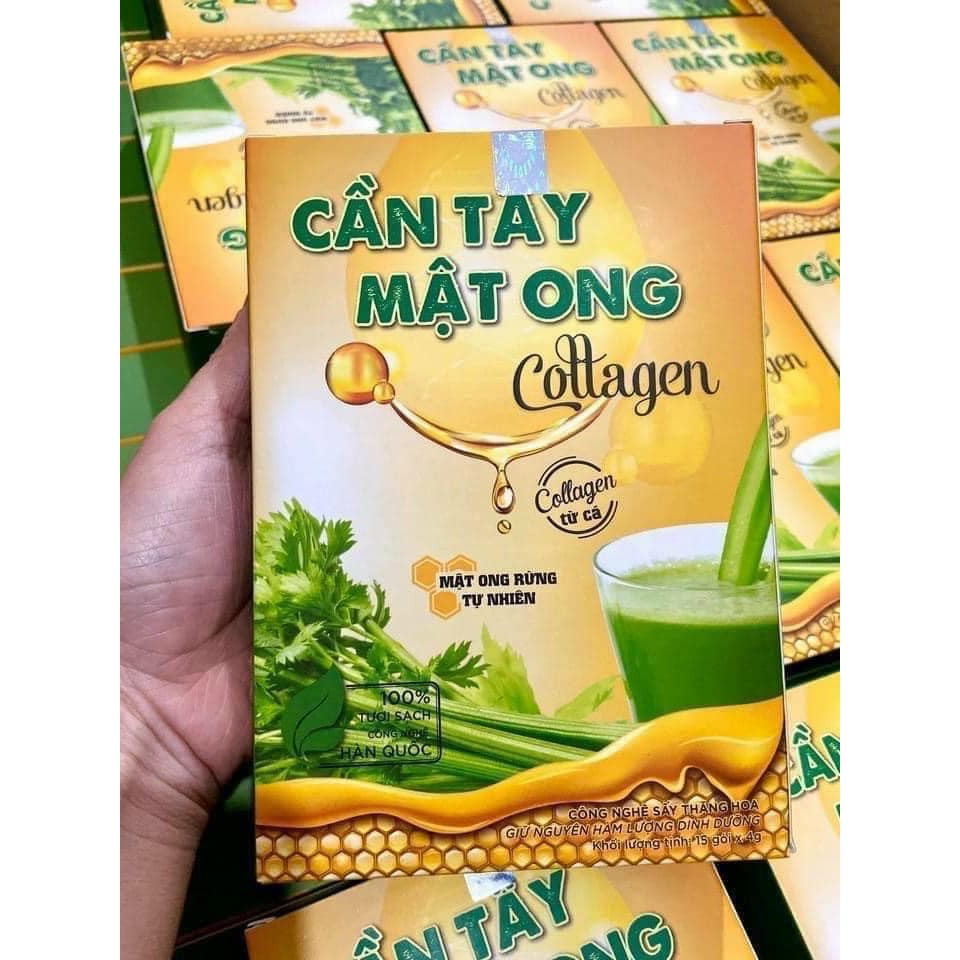 (Chính hãng ) Cần tây mật ong collagen logo in dập nổi, tem chống hàng giả giảm cân, đẹp da, detox cơ ( Hộp 15g x 4g )