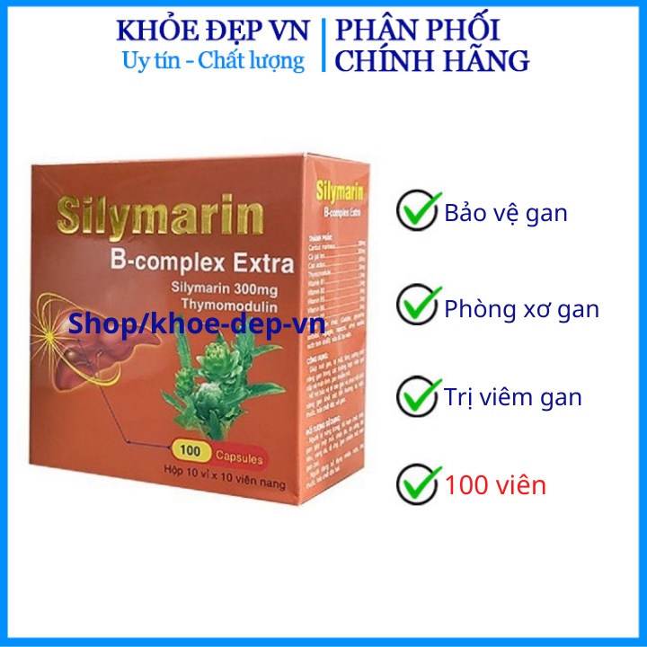 Bổ gan Silymarin B-complex Extra giải độc gan, hạ men gan - Hộp 100 viên