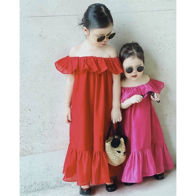 (8-20kg) Váy maxi bé gái, đầm hè trễ vai cực xinh cho bé gái mềm min TB30