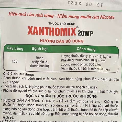 XANTHOMIX 20WP có thành phần Bismerthiazol 20% - 100gr - Đặc trị vi khuẩn  gây bệnh cháy bìa lá