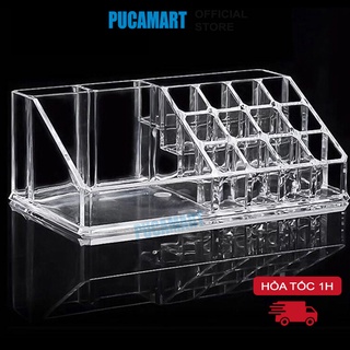 Khay Son Meka Trong Suốt 16 Ô PUCA, Khay Mỹ Phẩm Nhiều Ngăn, Hộp Đựng Mỹ Phẩm
