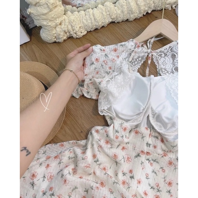 ĐẦM HOA NHÍ VIỀN REN CUT LƯNG XINH XẮN