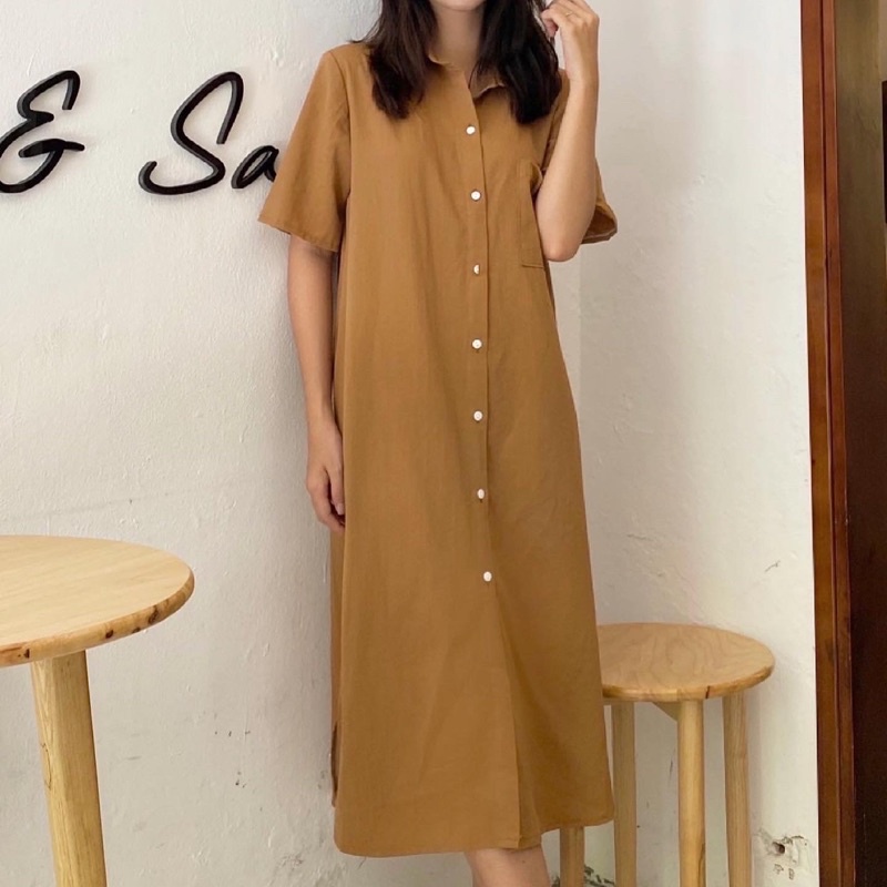Váy sơ mi ngắn tay dáng dài