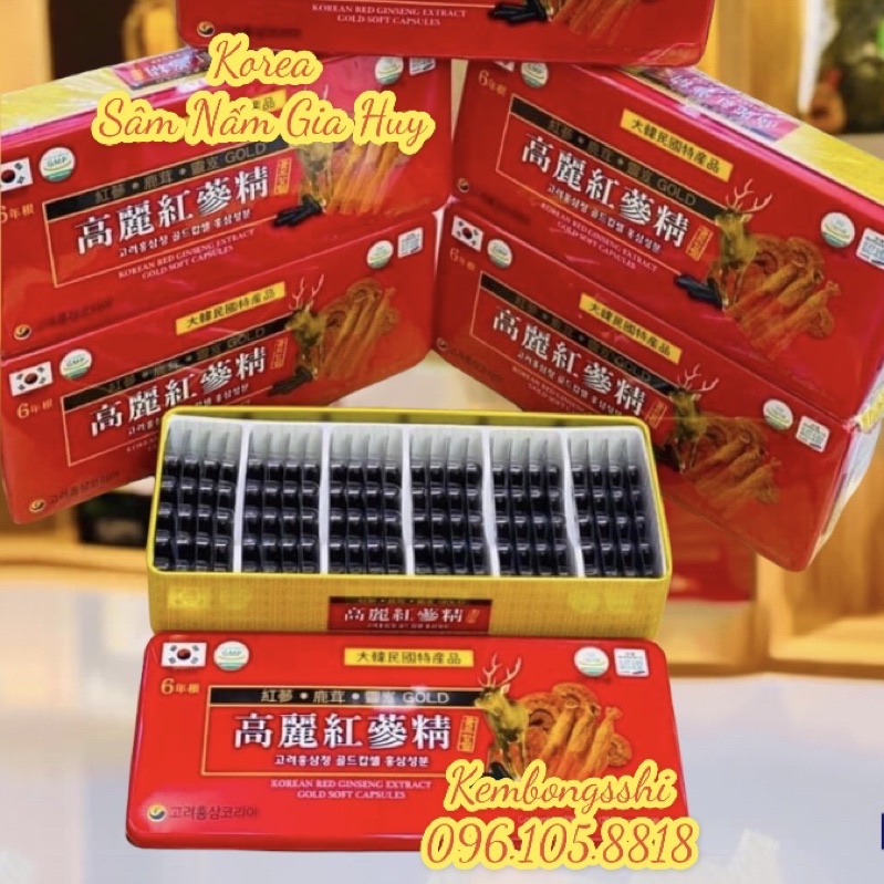 Viên Đạm Tổng Hợp Hồng Sâm Nhung Linh Chi Đỏ Gold, Hộp 120 viên