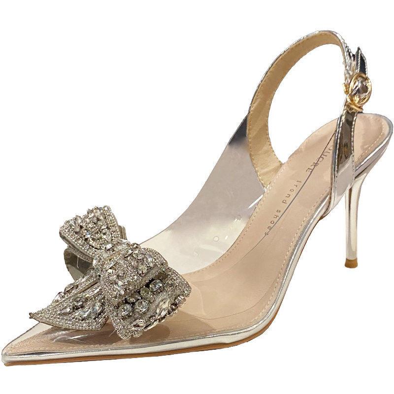 Giày Cao Gót Mũi Nhọn Đính Nơ Trong Suốt Thời Trang Xuân Thu Dành Cho Nữ 2022