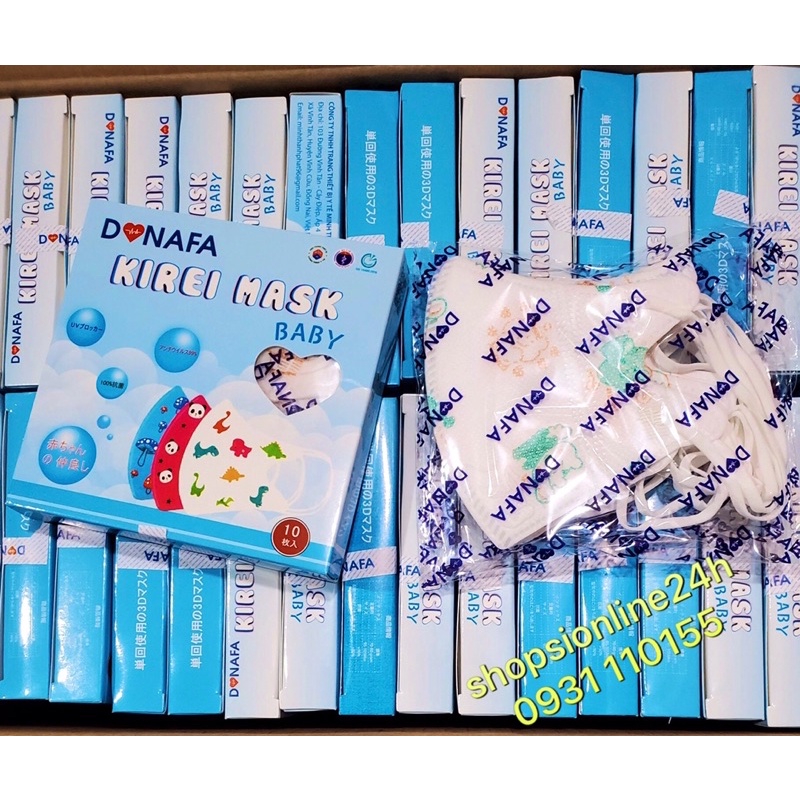 ✅ Hộp 10 cái khẩu trang Donafa 5D kid mask  hình thú xanh lá , cam cho bé dưới 6 tuổi | BigBuy360 - bigbuy360.vn