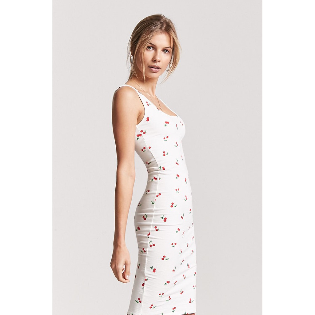 Đầm thun hai dây hình cherry F21 - FOREVER 21 Cherry Graphic Bodycon Dress