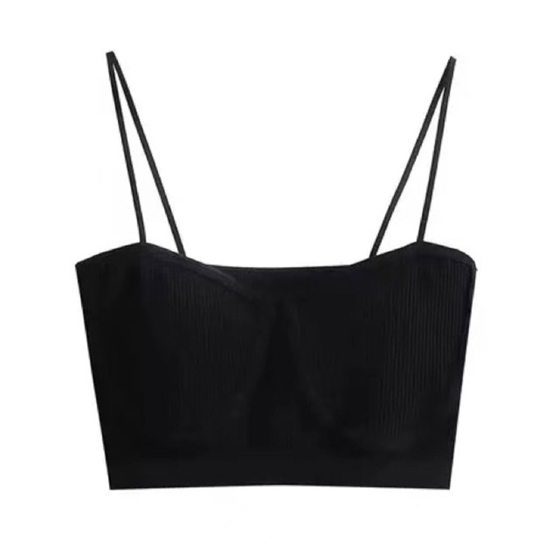 Áo Croptop Hai Dây Màu Sắc Trơn Có Mút Đệm Ngực Thời Trang Cho Nữ