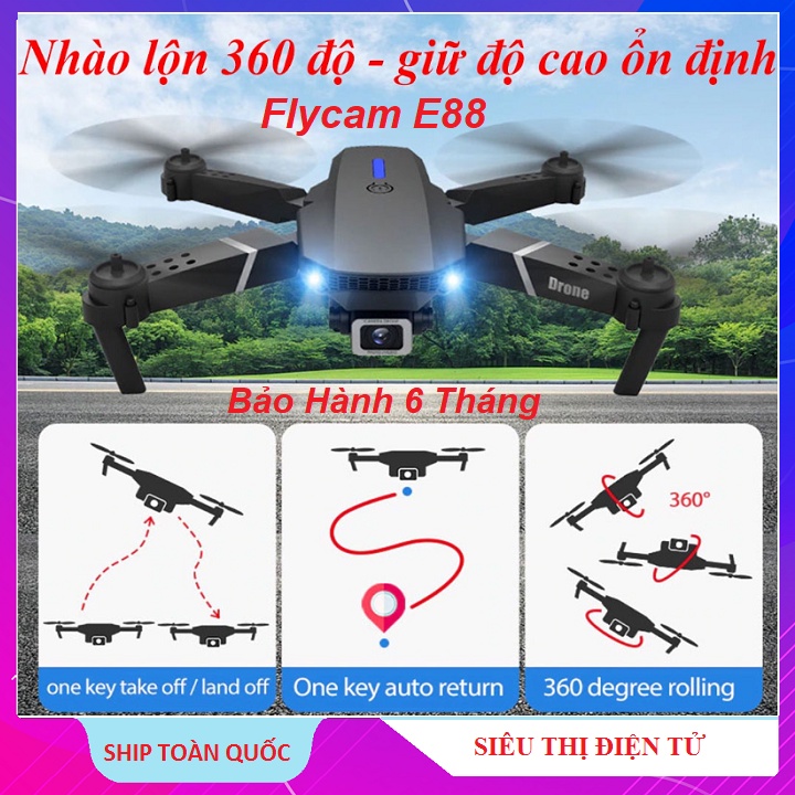 Flycam E88, Bản Nâng Cấp Camera Vuông Siêu Nét, Bản Cao Cấp Có 2 Camera - Nhào Lộn 360 Độ Ổn Định - Drone 4k Full HD1080