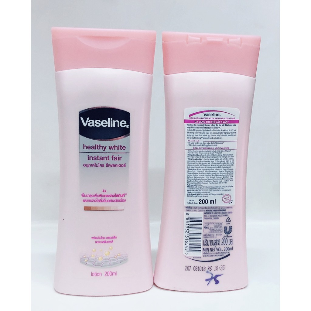 Sữa dưỡng thể làm trắng da Vaseline Healthy White Instant Fair 200ml