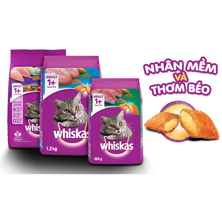 [Mã PET50K giảm Giảm 10% - Tối đa 50K đơn từ 250K] Thức ăn mèo Whiskas - Thức ăn cho mèo trưởng thành túi 400g