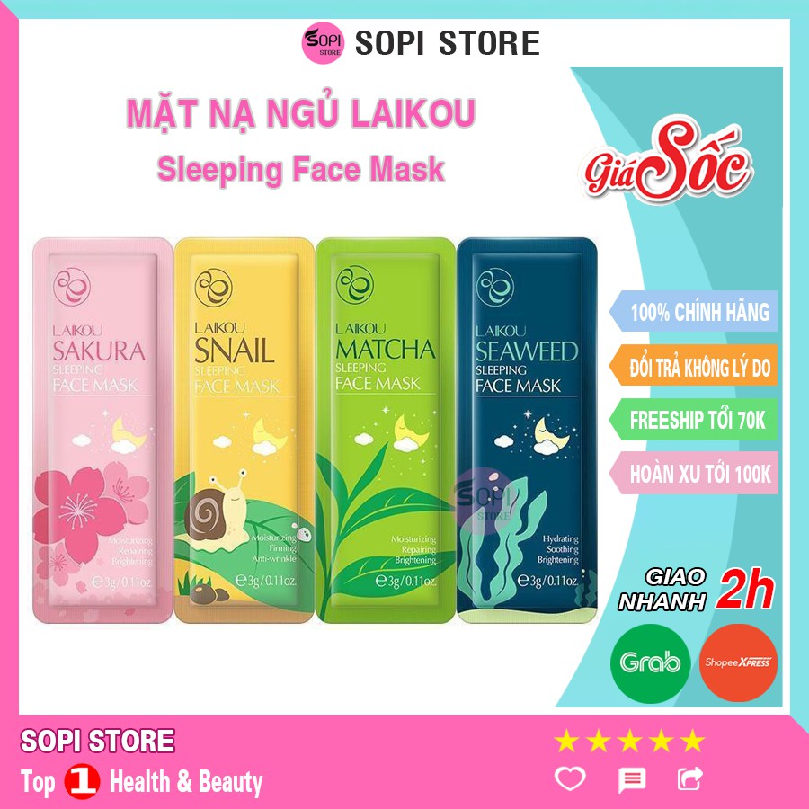 Mặt nạ ngủ LAIKOU dưỡng ẩm làm sáng da, chống lão hóa, giảm mụn và ngăn bã nhờn - Sopi Store