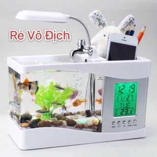 Bể cá mini+Đồng hồ+Cá cảnh+Đèn bàn