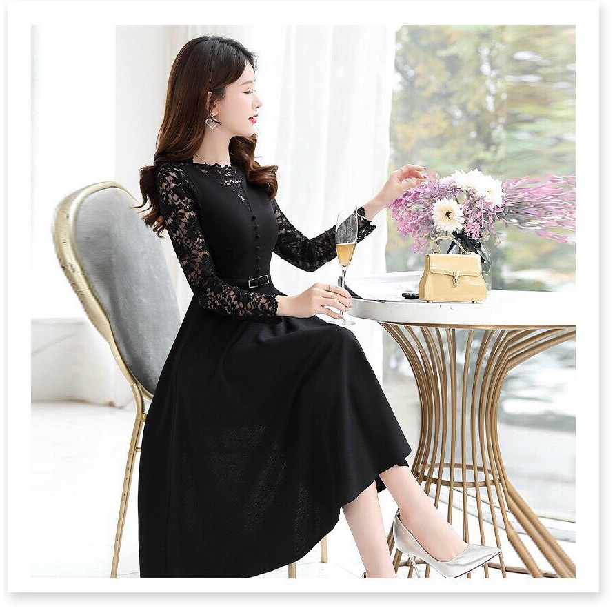 Đầm poly 2 da phối ren tay dài cực sang trọng , tôn dáng cho các nàng KOKO MI STORE