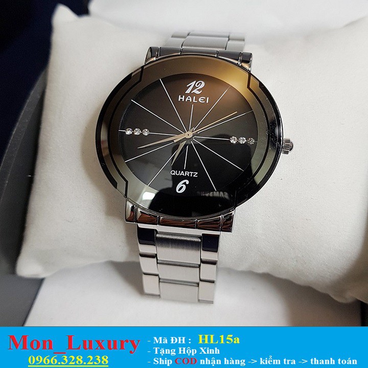 ĐỒNG HỒ NAM NỮ HALEI 457 DÂY BẠC ĐẸP LONG LANH