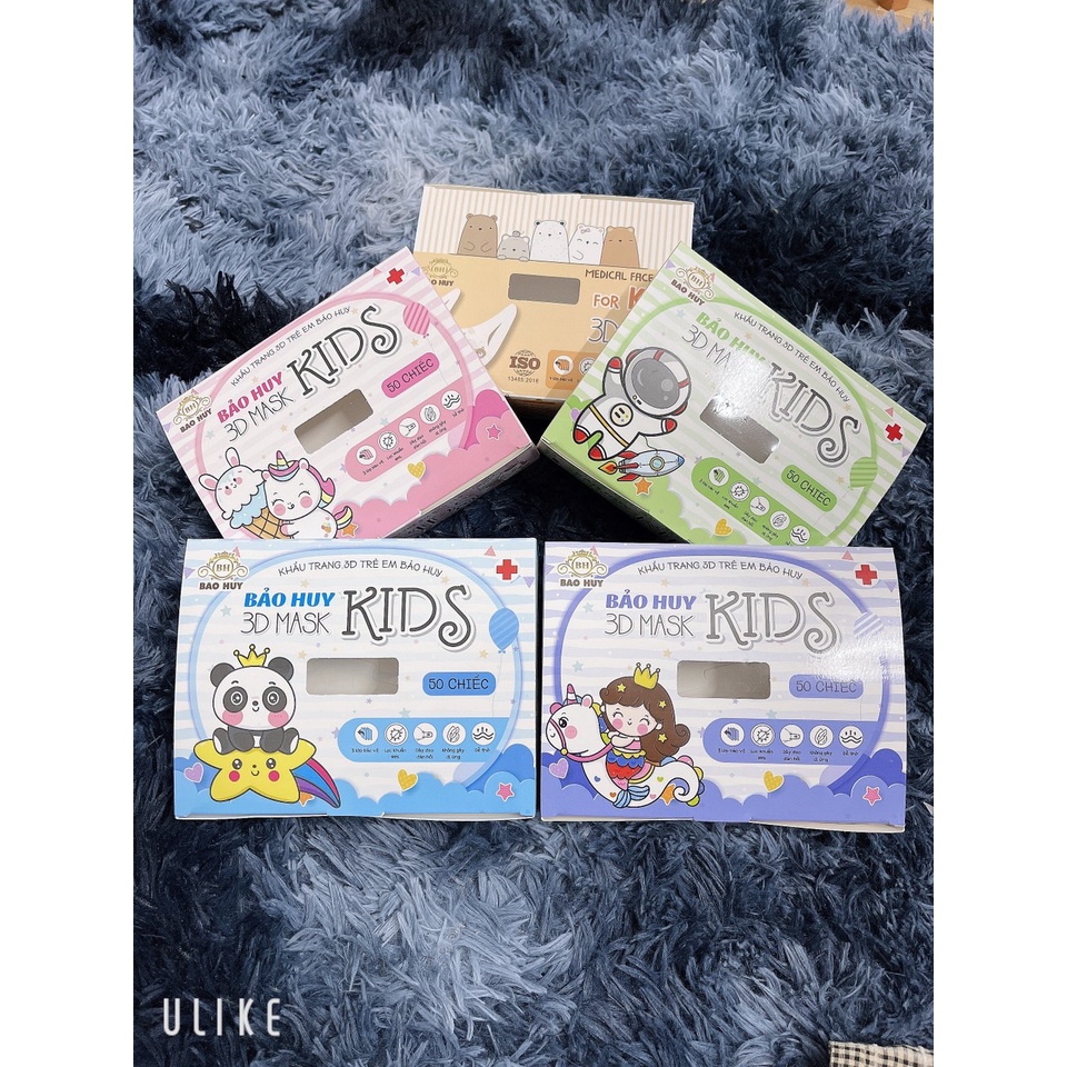 Hộp 50c Khẩu Trang 3D Kids Bảo Huy- Cho Bé Từ 2 đến 8 Tuổi