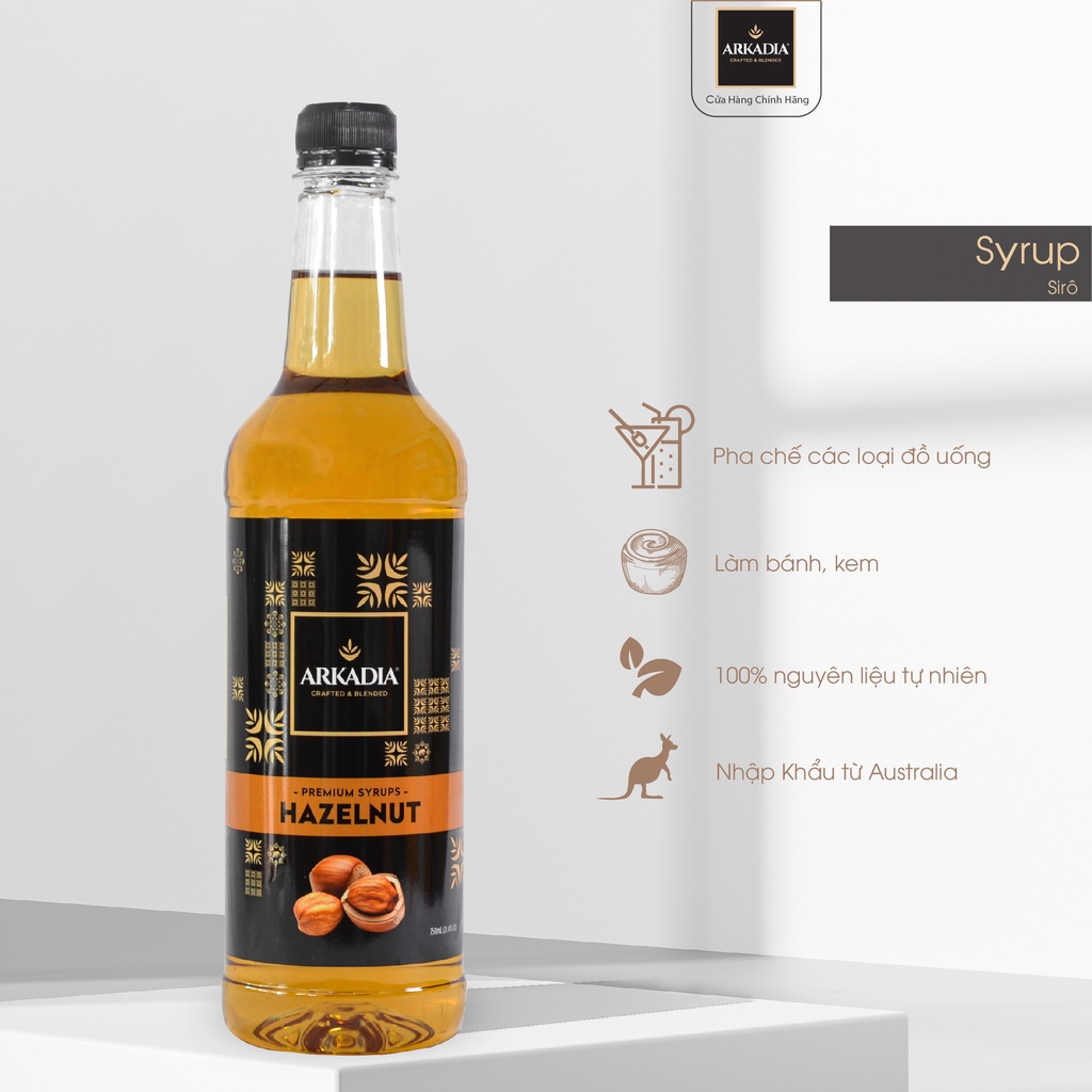 Syrup (Sirô) hương vị Hazelnut Arkadia 750ml - chuyên dùng pha chế cao cấp nhập khẩu từ Úc