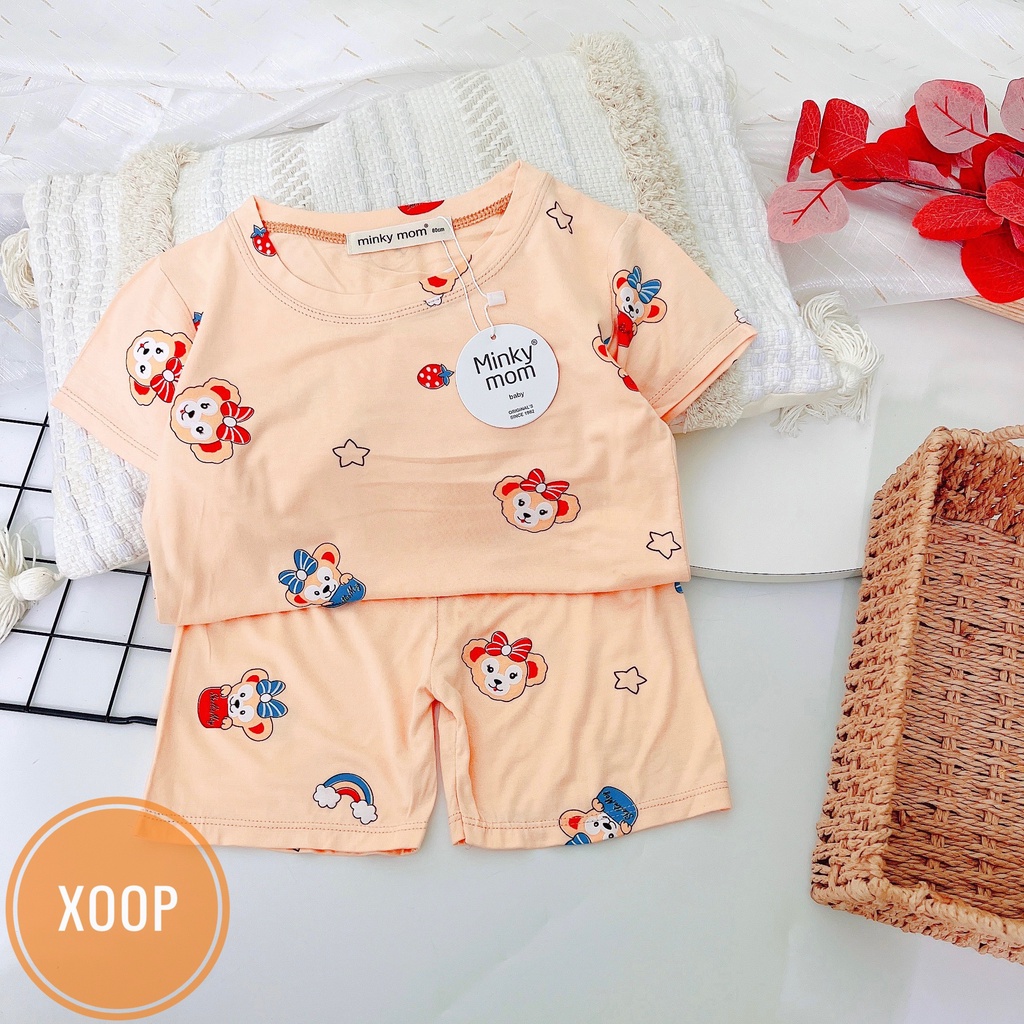 (Đại 8-28kg) Bộ cộc tay thun lạnh hàng minky mom họa tiết chuột đeo nơ cho bé (SP002151 )