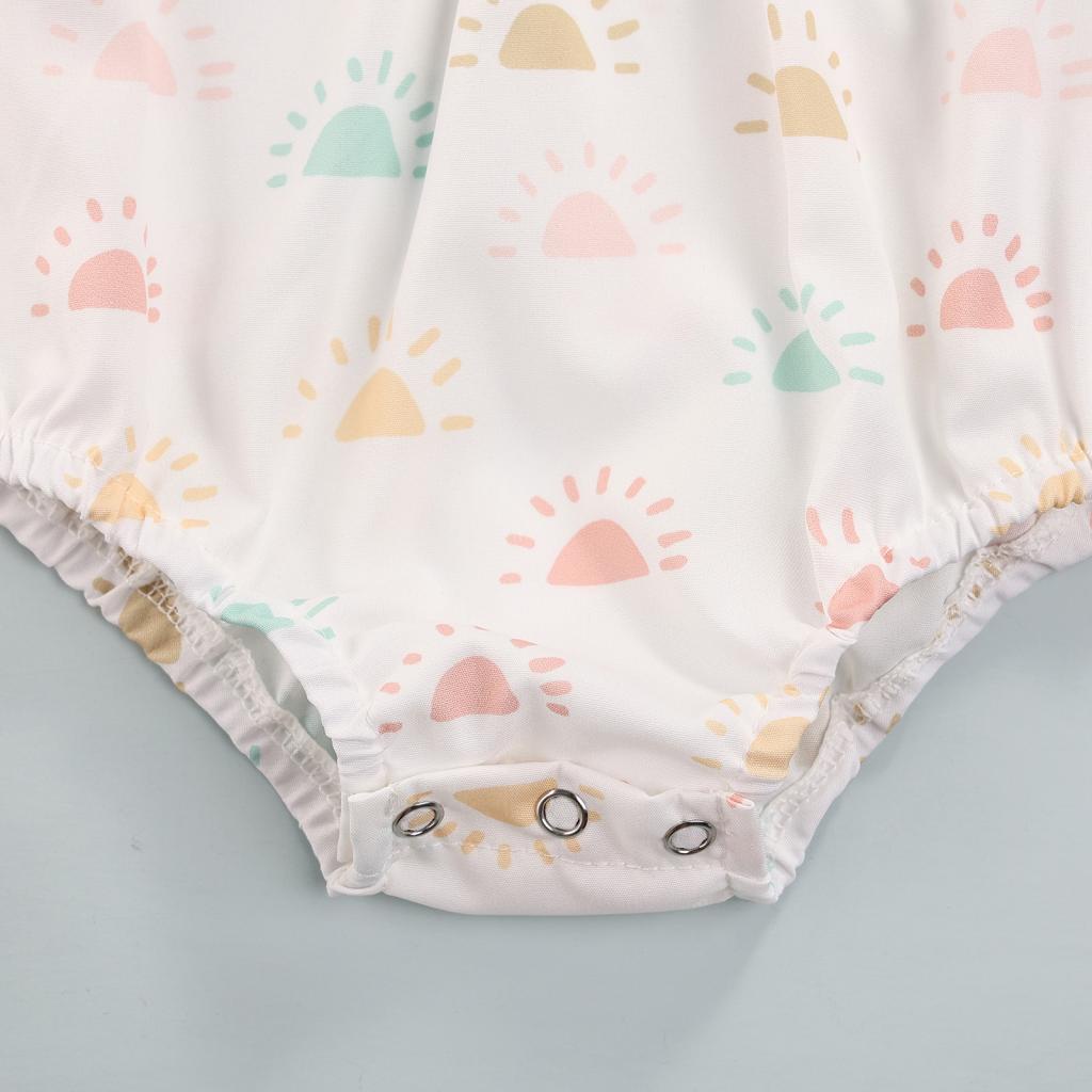 Bộ Áo Liền Quần Tay Dài Cổ Tròn In Hình Mặt Trời + Băng Đô Cài Tóc Xinh Xắn Cho Bé Gái 0-18 Tháng Tuổi