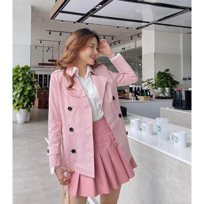 Áo khoác vest nữ tay dài màu hồng chất kaki trơn mịn Quảng Châu cao cấp - SUSASHOP