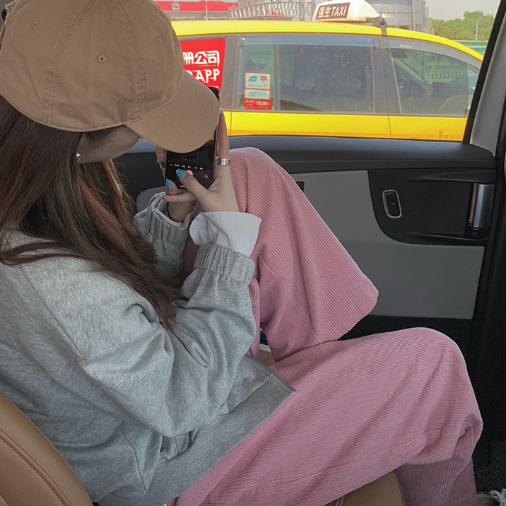Quần ống rộng nữ chất nhung tăm cạp khóa trước -  Dài Vải Nhung Tăm Cạp Khóa Thời Trang nỉ nhung siêu ấm
