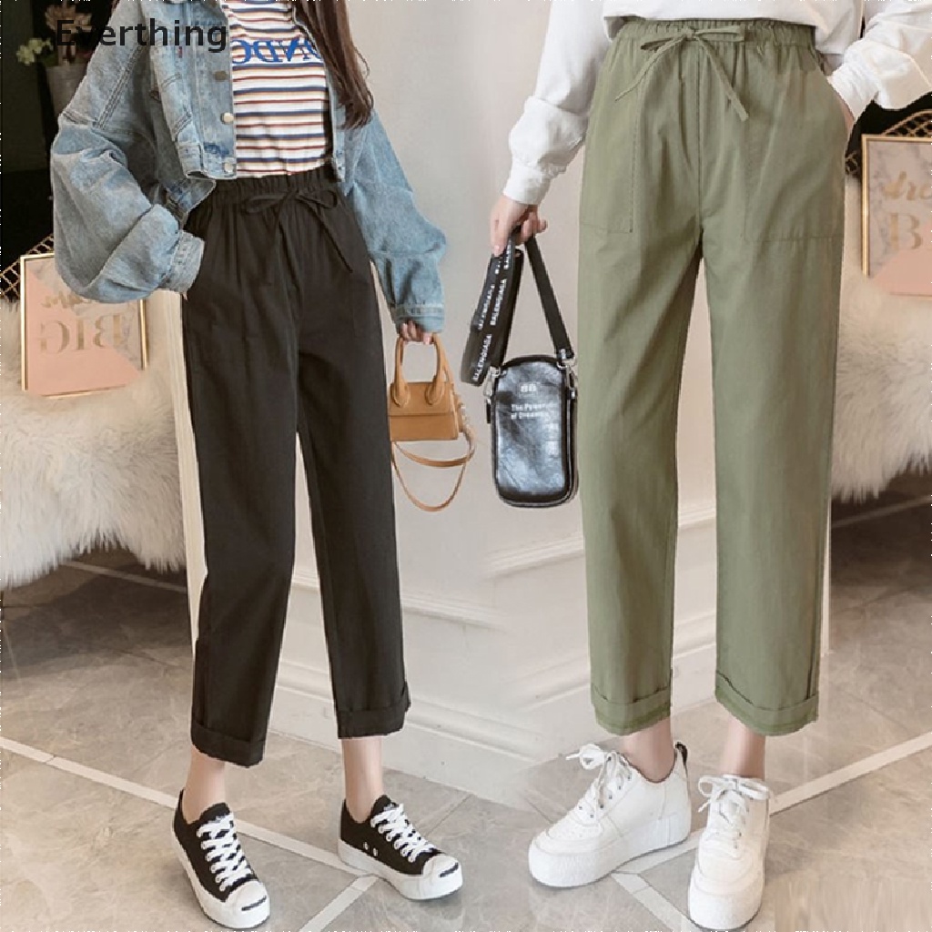 Quần ống rộng lưng thun bằng vải lanh cotton<br />