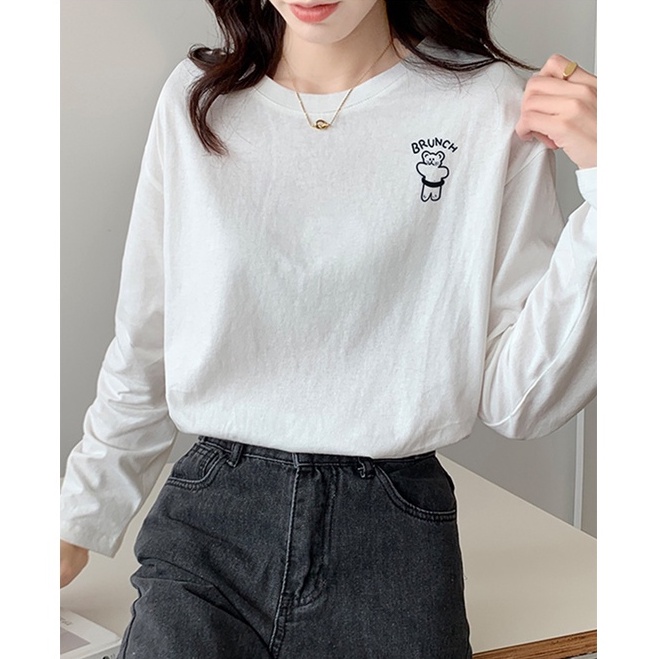 Áo Thun Cotton Dài Tay In Hình Chú Gấu Đáng Yêu 46559