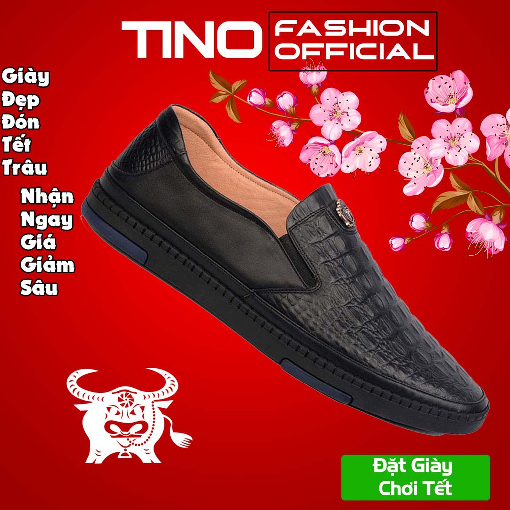 Giày lười da bò Tino dập nhiệt vân cá sấu GL63