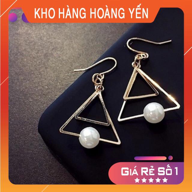 Khuyên tai tam giác kép ngọc