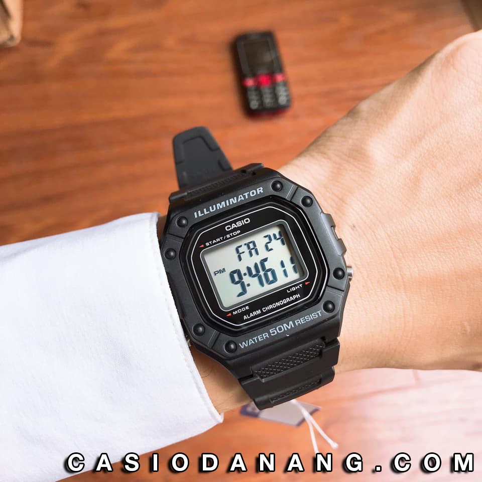 Đồng hồ nam dây nhựa Casio chính hãng Anh Khuê W-218H-1AVDF (43mm)