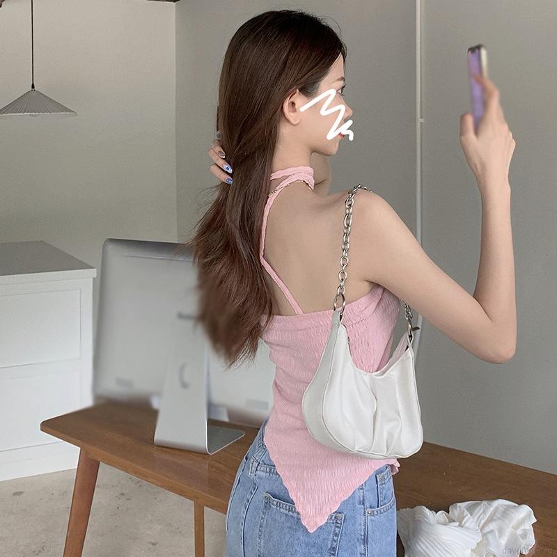 Áo kiểu yếm dạng dệt màu trơn thời trang mùa hè xinh xắn dành cho nữ