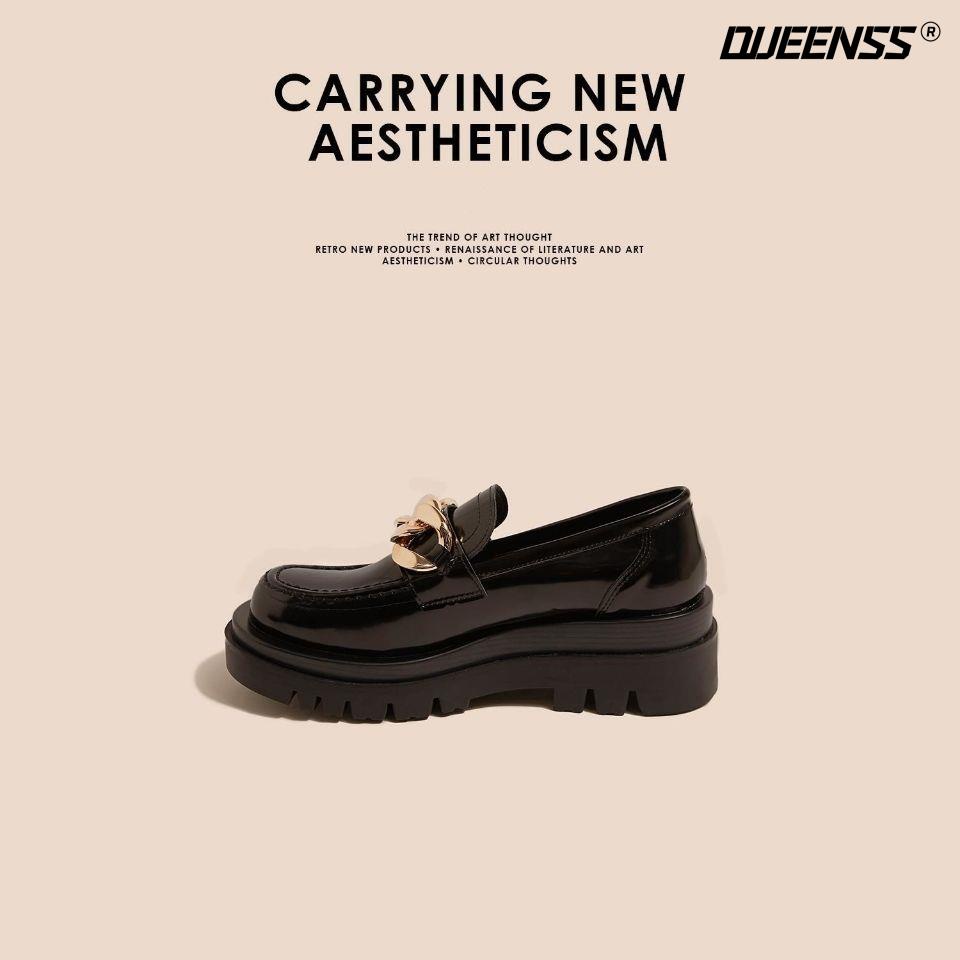 Giày Da Mũi Tròn Đế Dày Phong Cách Anh Quốc 2022 Cá Tính Cho Nữ