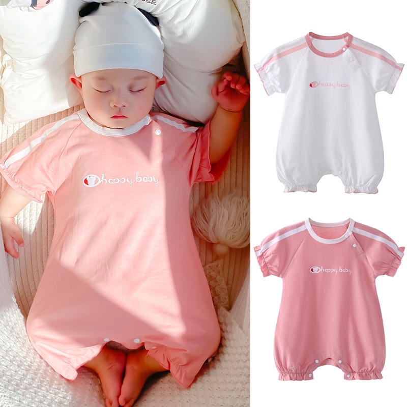 Bộ Áo Liền Quần Ngắn Tay Cổ Tròn Thời Trang Mùa Hè Cho Trẻ Sơ Sinh