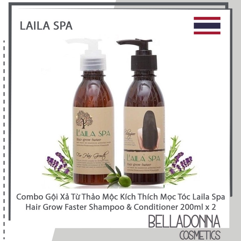 Bộ Dầu Gội Và Dầu Xả Thảo Mộc Kích Thích Mọc Tóc Laila Spa Hair Grow Faster Shampoo &amp; Conditioner 200ml x 2