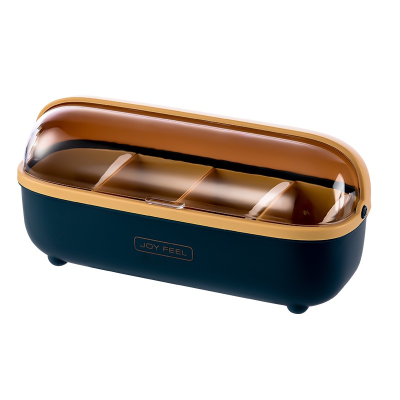 Hộp 4 Ngăn Trong Suốt Đựng Gia Vị Kèm 4 Muỗng Nĩa Phong Cách Bắc Âu