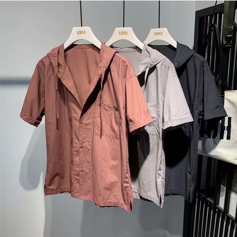 Men's Short Sleeve Shirt With Cap Korean Fashion