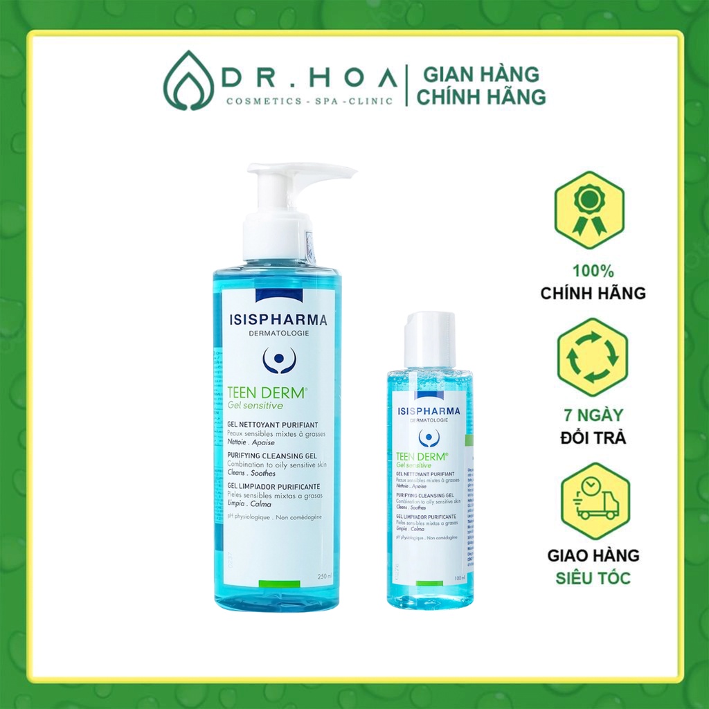 Gel Rửa Mặt Da Nhạy Cảm Giảm Nhờn Ngừa Mụn ISIS Pharma Teen Derm Gel Sensitive