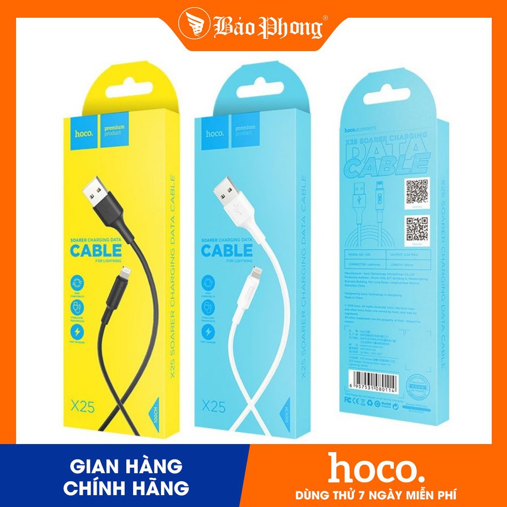 Dây Cáp sạc i-Phone HOCO X25 dài 1M sạc nhanh IP 5 6 7 8 plus x xr xs max pro 11 12 Lightning Micro Type C QC 3.0 2.0