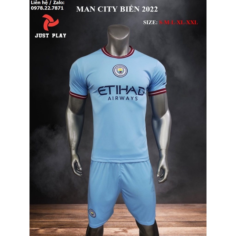 Bộ quần áo bóng đá, đồ đá banh Manchester City Sân Nhà Màu Xanh Nhạt 2022-2023 Vải Thun Lạnh Cao Cấp