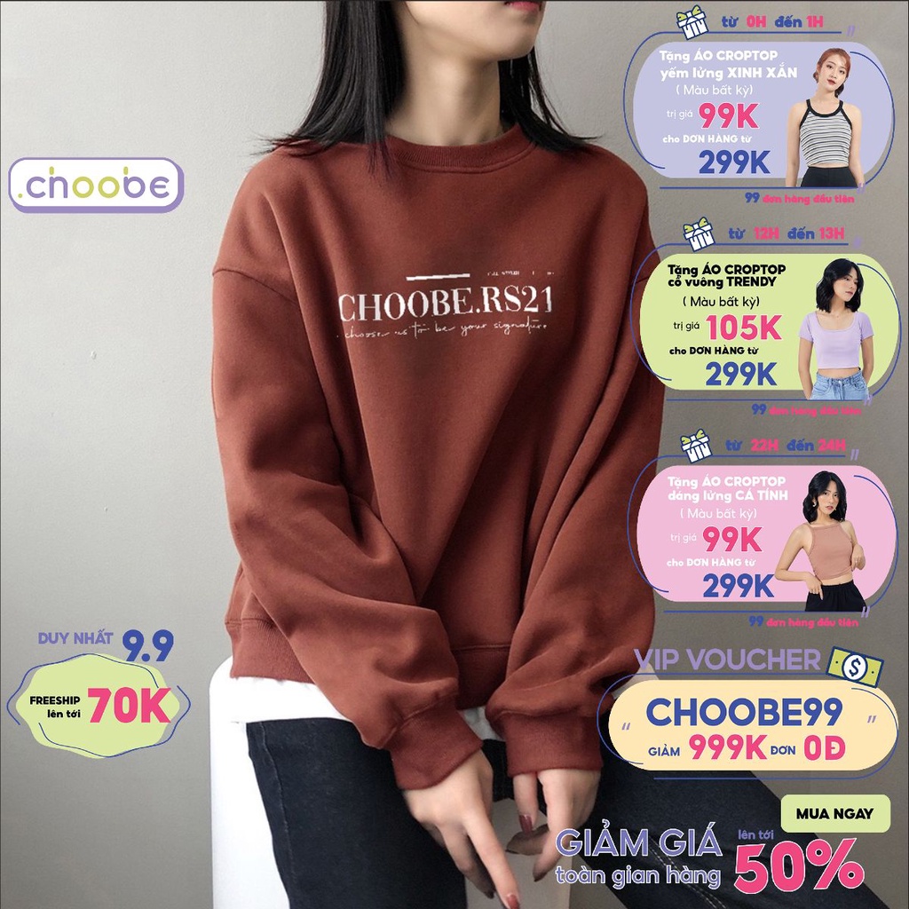 Áo hoodie nữ Choobe form rộng Unisex in chữ lót nỉ bông dày dặn vải cao cấp ấm áp phong cách oversize A42