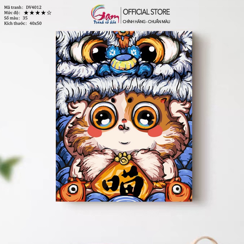 Tranh tô màu theo số Gam Lân chiêu tài tài lộc có sẵn đã căng khung 40x50cm DV4012